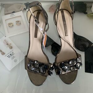 Zara Dark Green Jeweled Heels